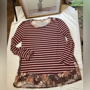 Sun & Moon size large red/burgundy striped floral shirt